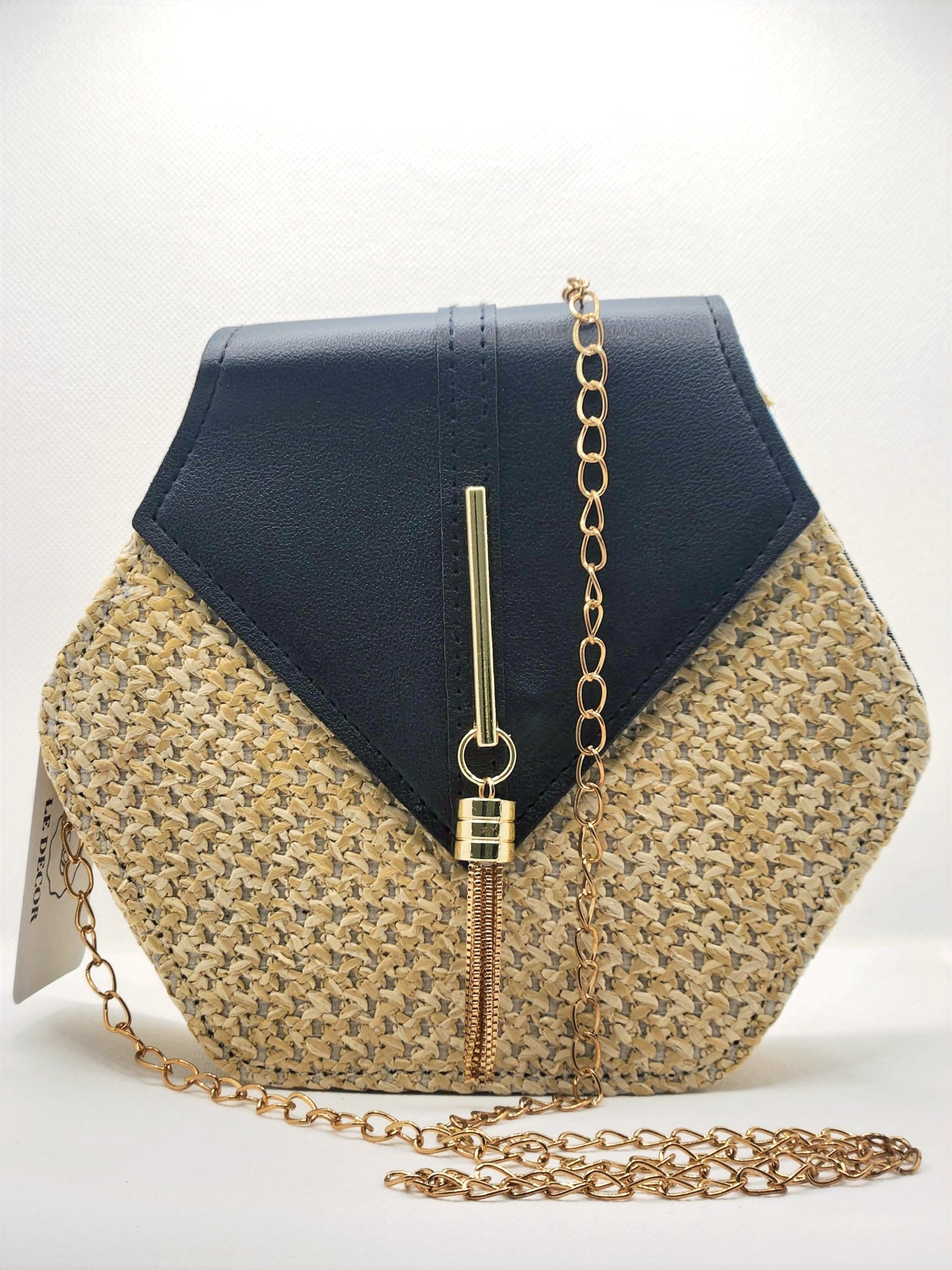 Black Crossbody Straw Purse - Le Décor