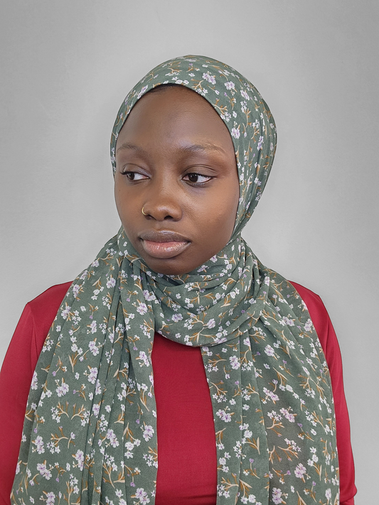 Sage Flower Chiffon Hijab - Le Décor